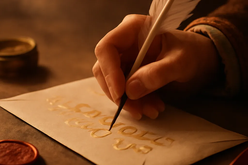 Enveloppe de faire-part calligraphiée avec plume et encre